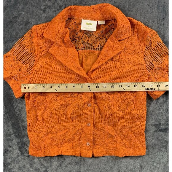Maeve Anthropologie Lace Button Down Top Short Sleeve Orange Size Medium - Picture 7 of 8
